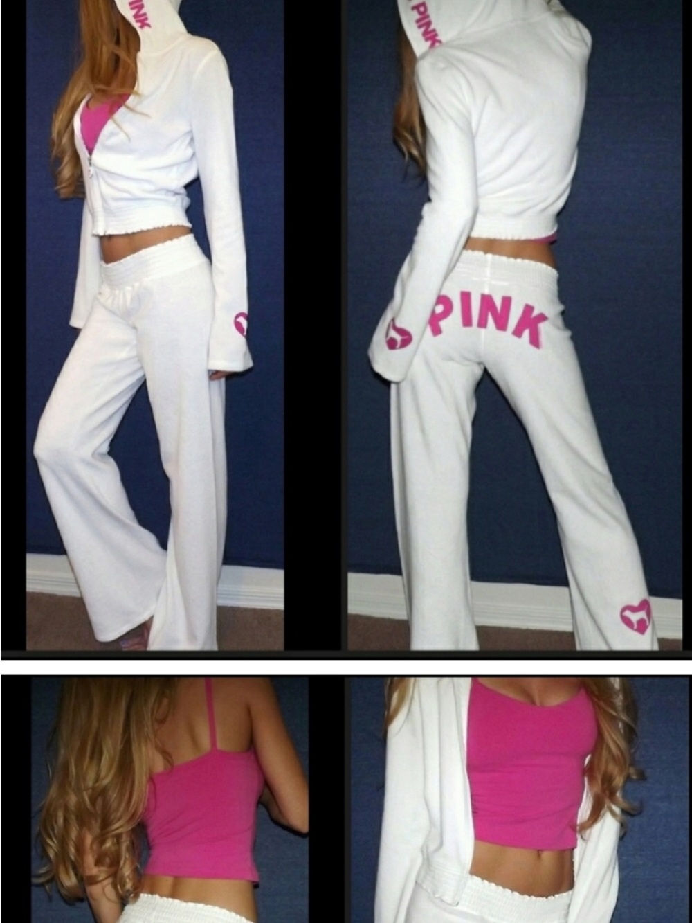 PINK Victoria's Secret White Lounge Track Pants with Pink Logo - Picture 3 of 3